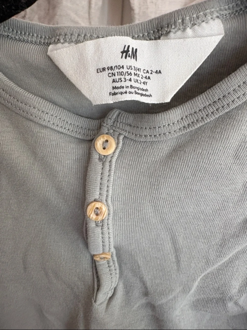 H&M Kids Natural Fibers 100% Cotton Blue Green Henley Top + Relaxed Linen Pants